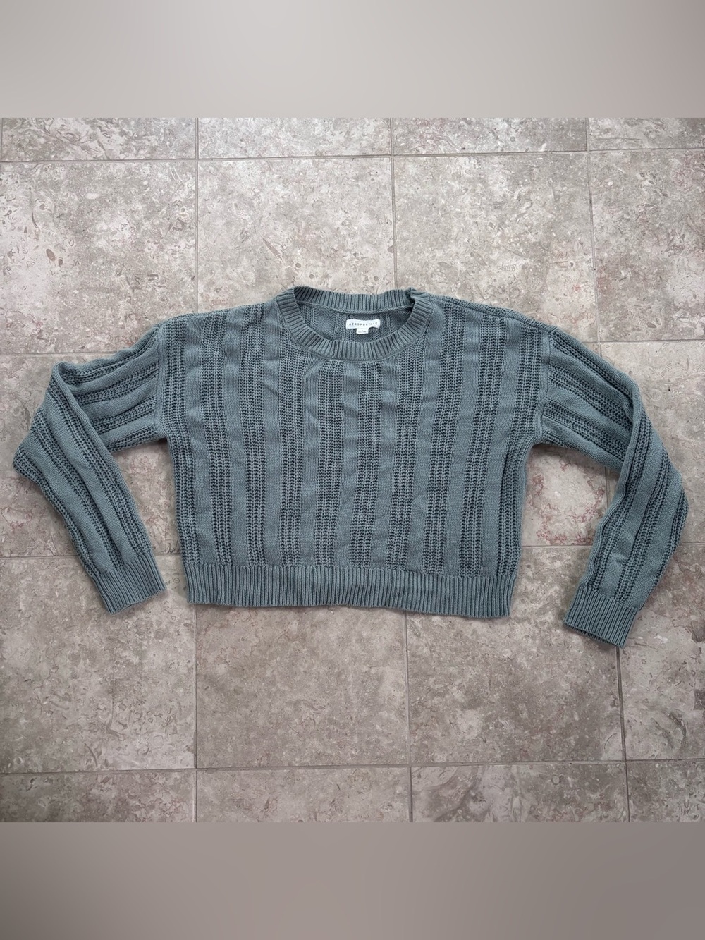 Sage Green Cropped Knit Sweater